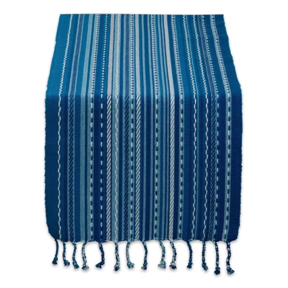 Pier 1 Imports Blue Tonal Stripe With Fringe Table Runner